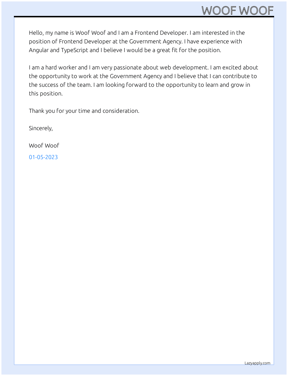 Frontend Developer At Government Agency Cover Letter