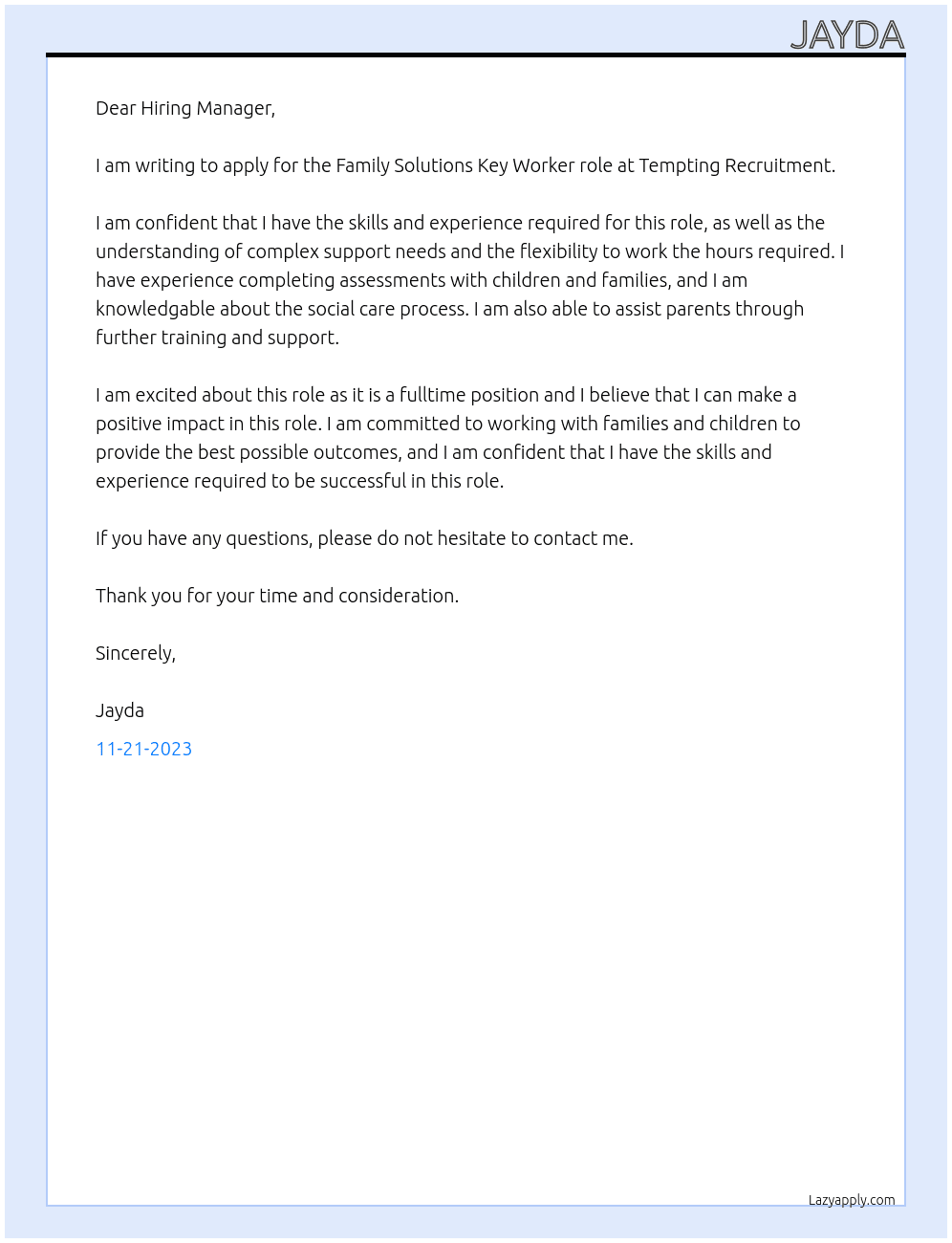Family Solutions Key Worker At Tempting Recruitment  Cover Letter
