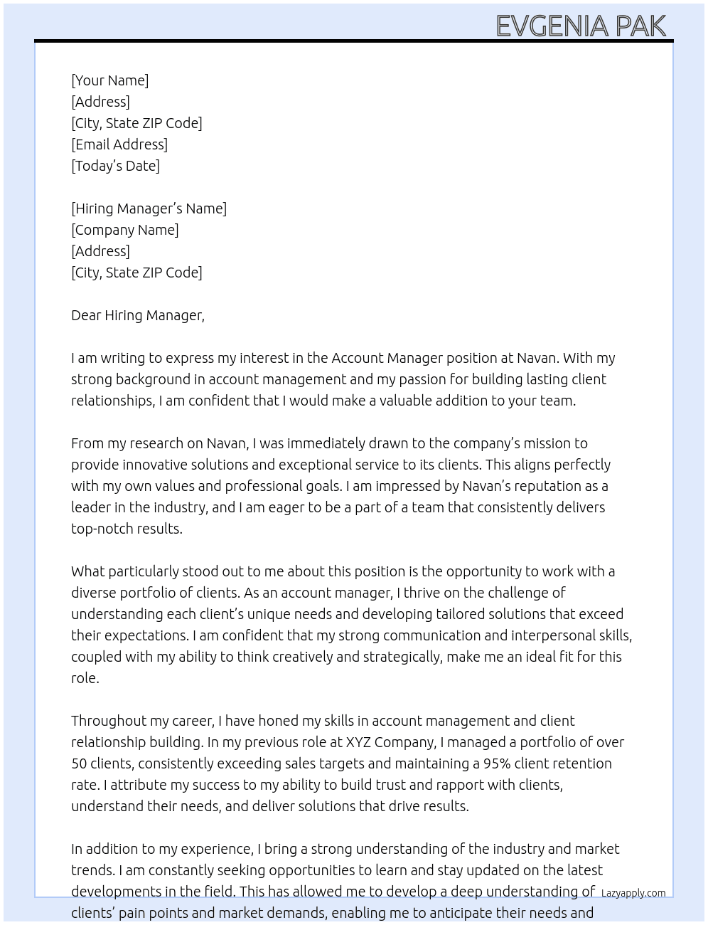 Account Manager  At Navan  Cover Letter