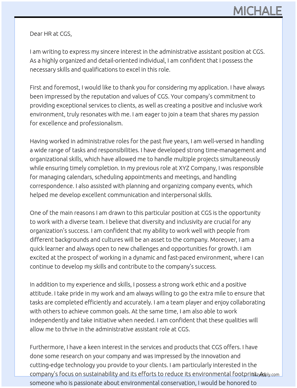 administrative assistant At cgs Cover Letter