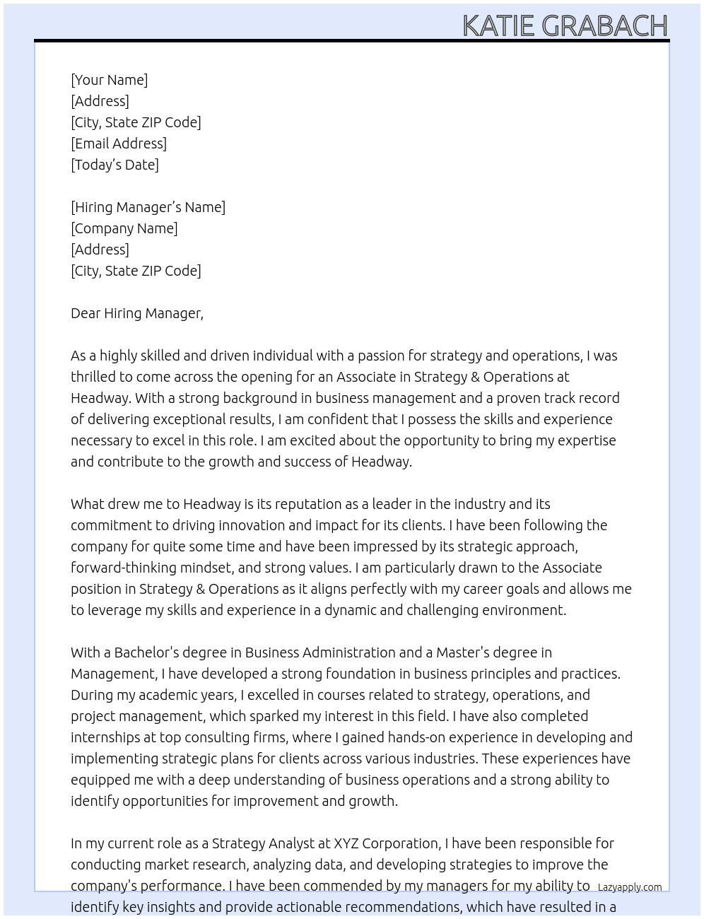 Associate, Strategy & Operations At Headway Cover Letter
