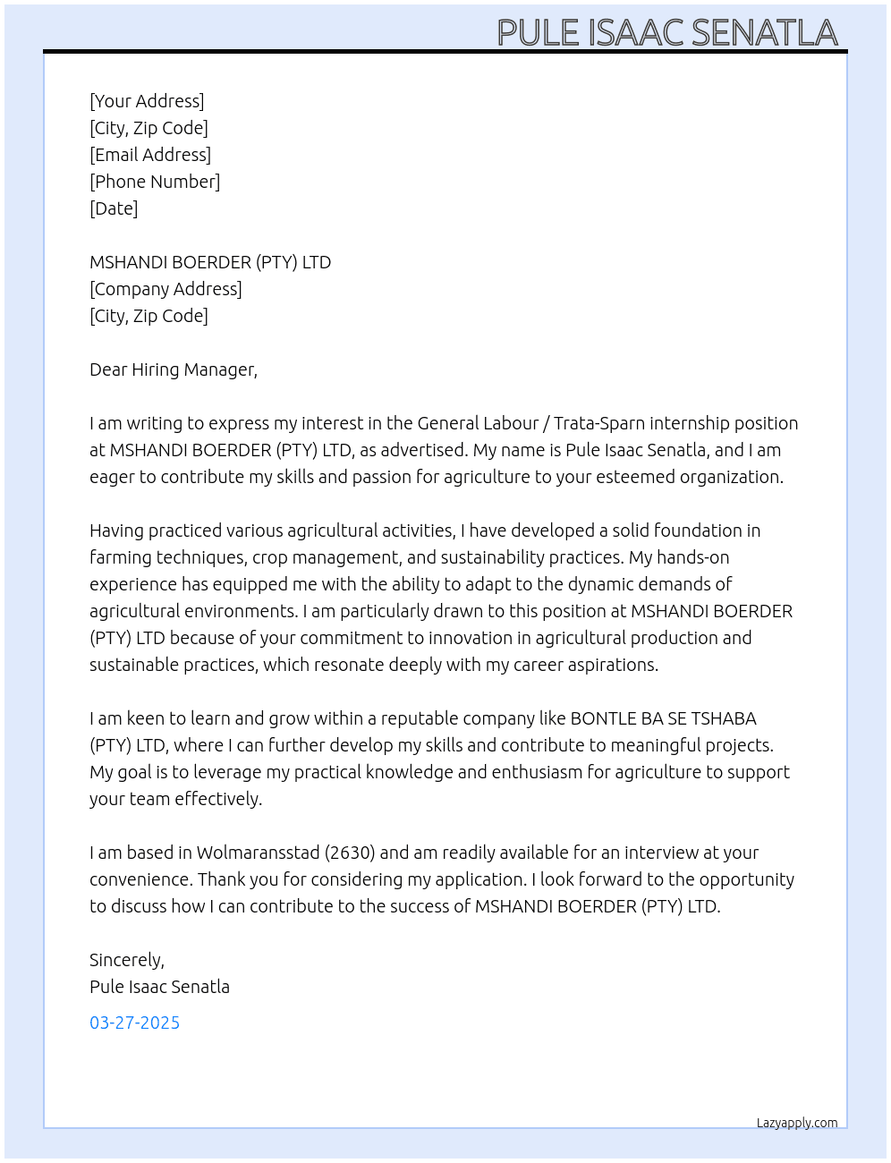 Cover letter for general labour /trata-sparn - LazyApply