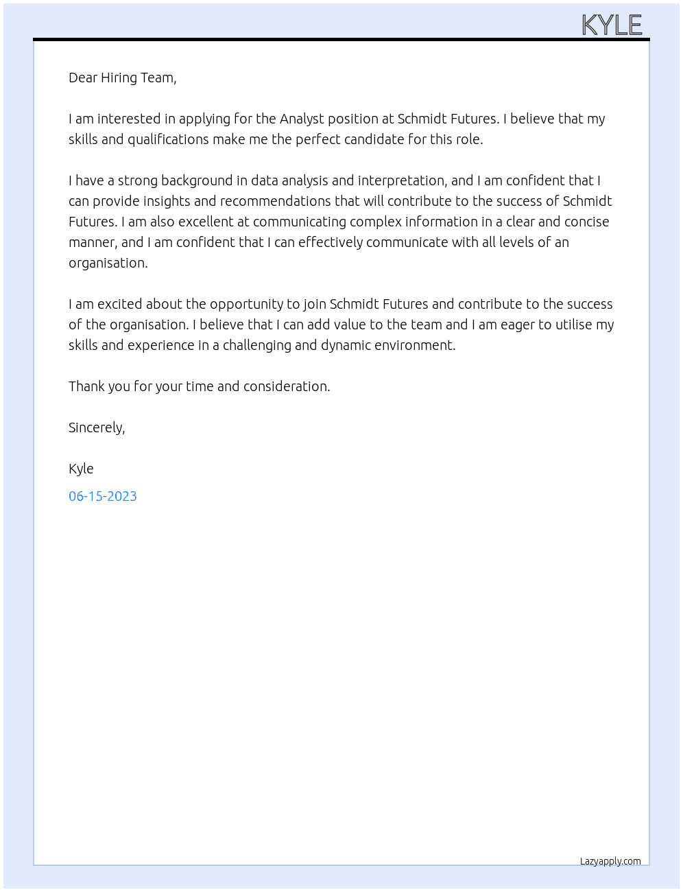 Analyst At Schmidt Futures Cover Letter