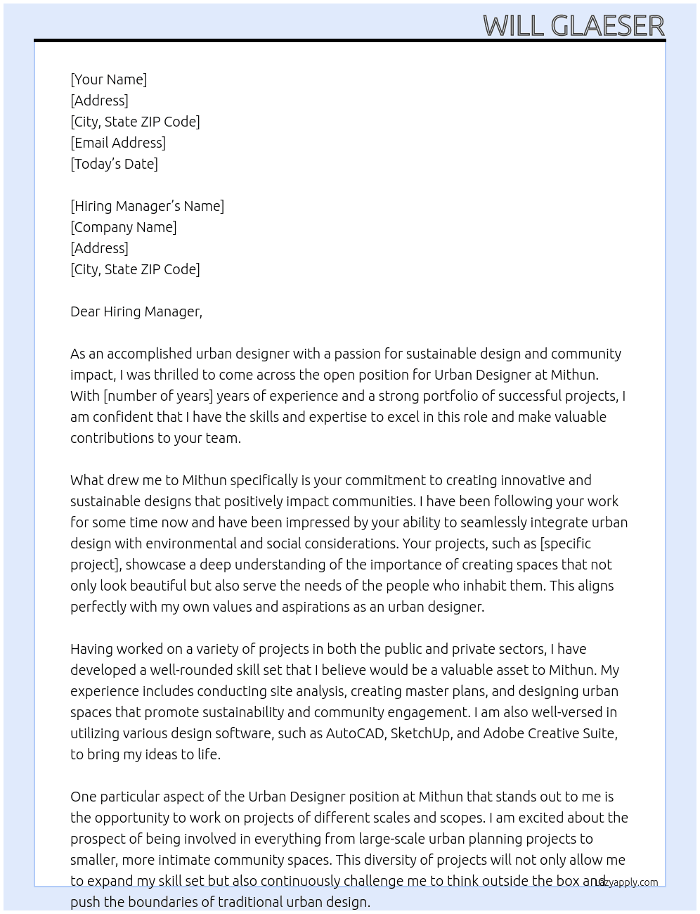 Urban Designer At Mithun Cover Letter