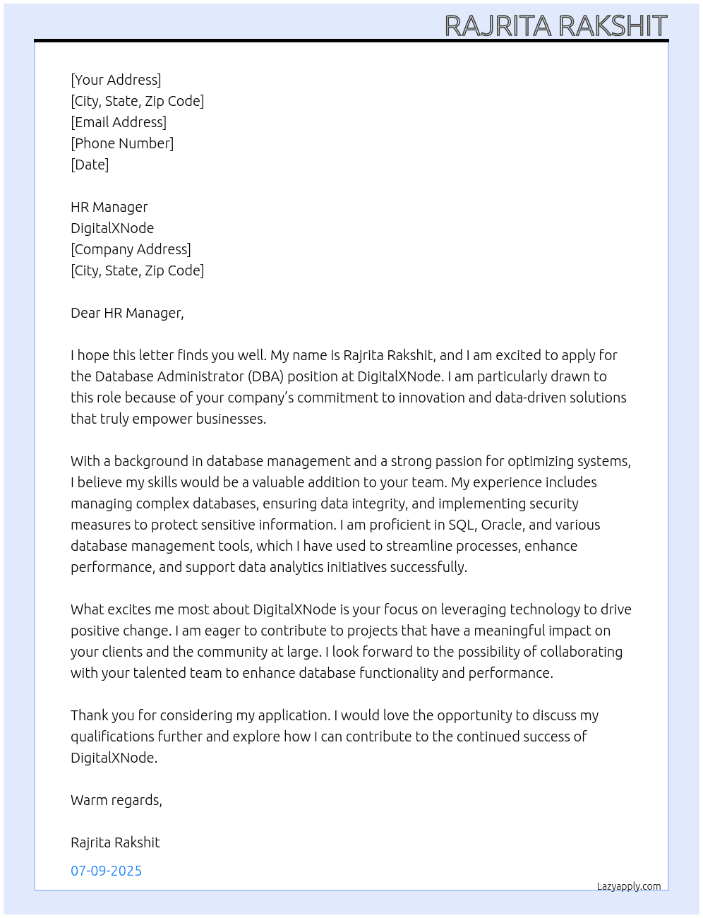 DBA At DigitalXNode Cover Letter