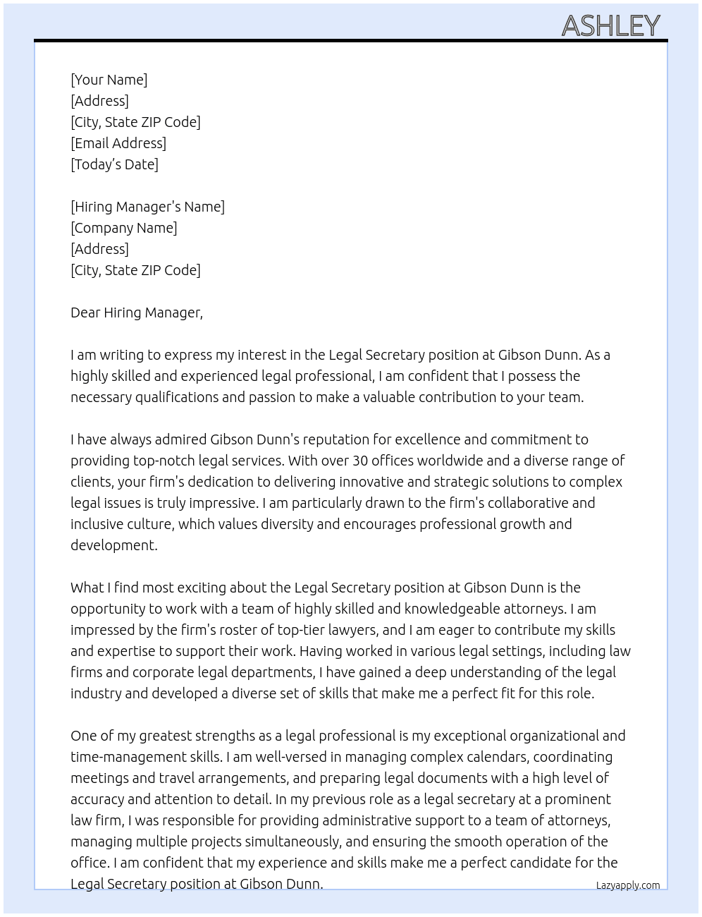 Legal secretary  At Gibson Dunn  Cover Letter