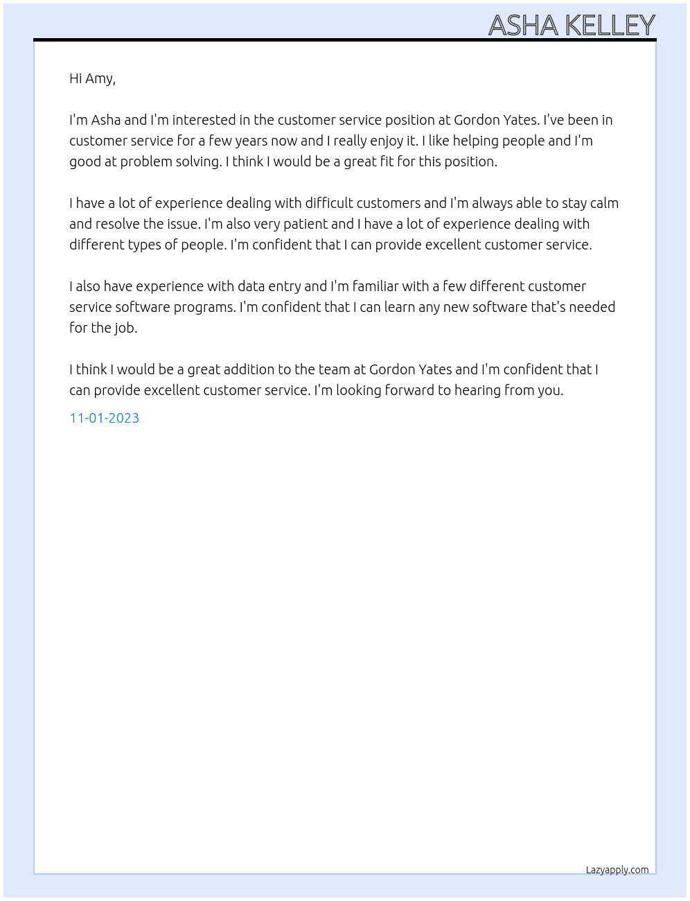 Customer Service At Gordon Yates Cover Letter