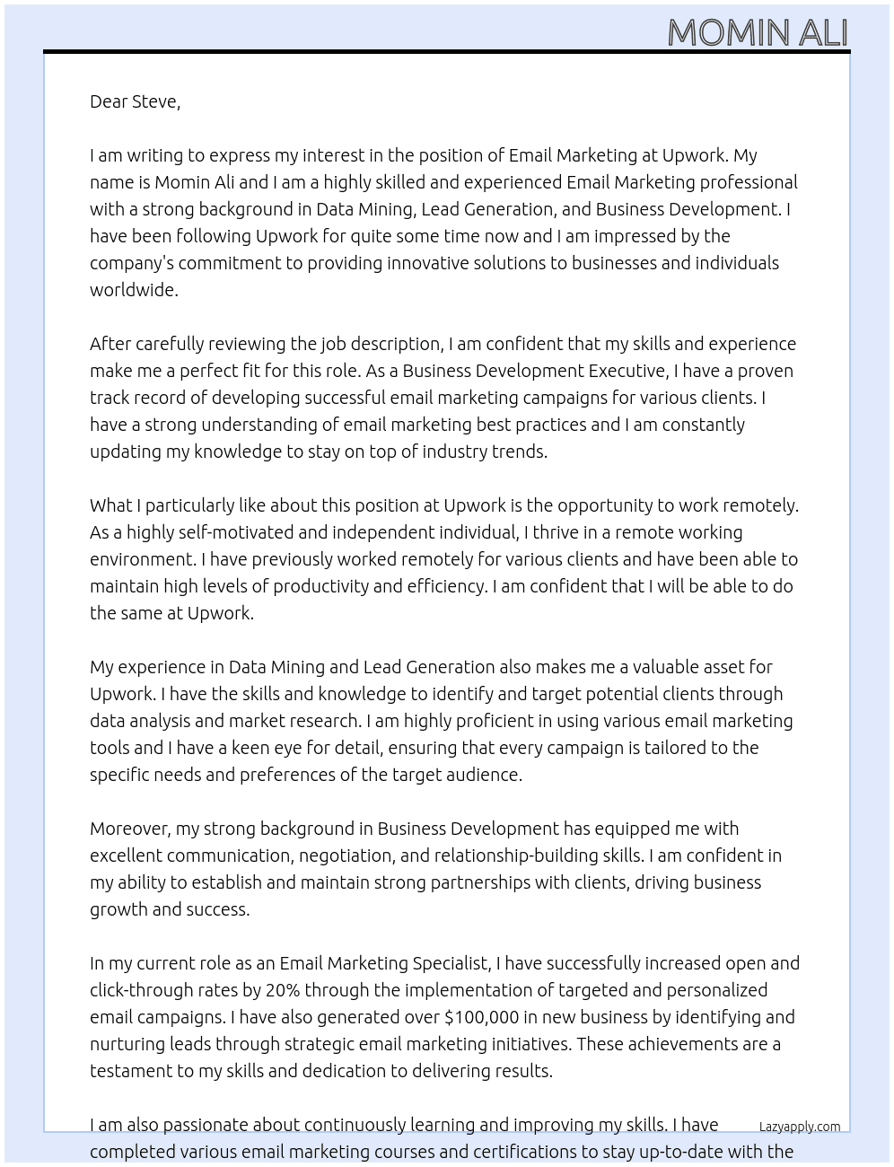 Email Marketing At Upwork Cover Letter