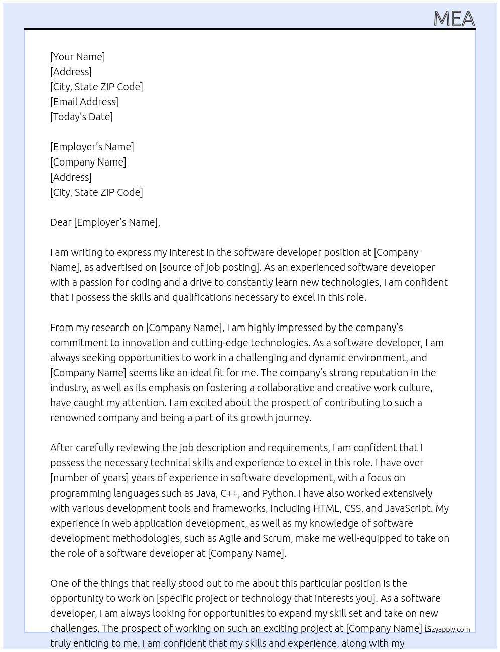 software developer At non Cover Letter
