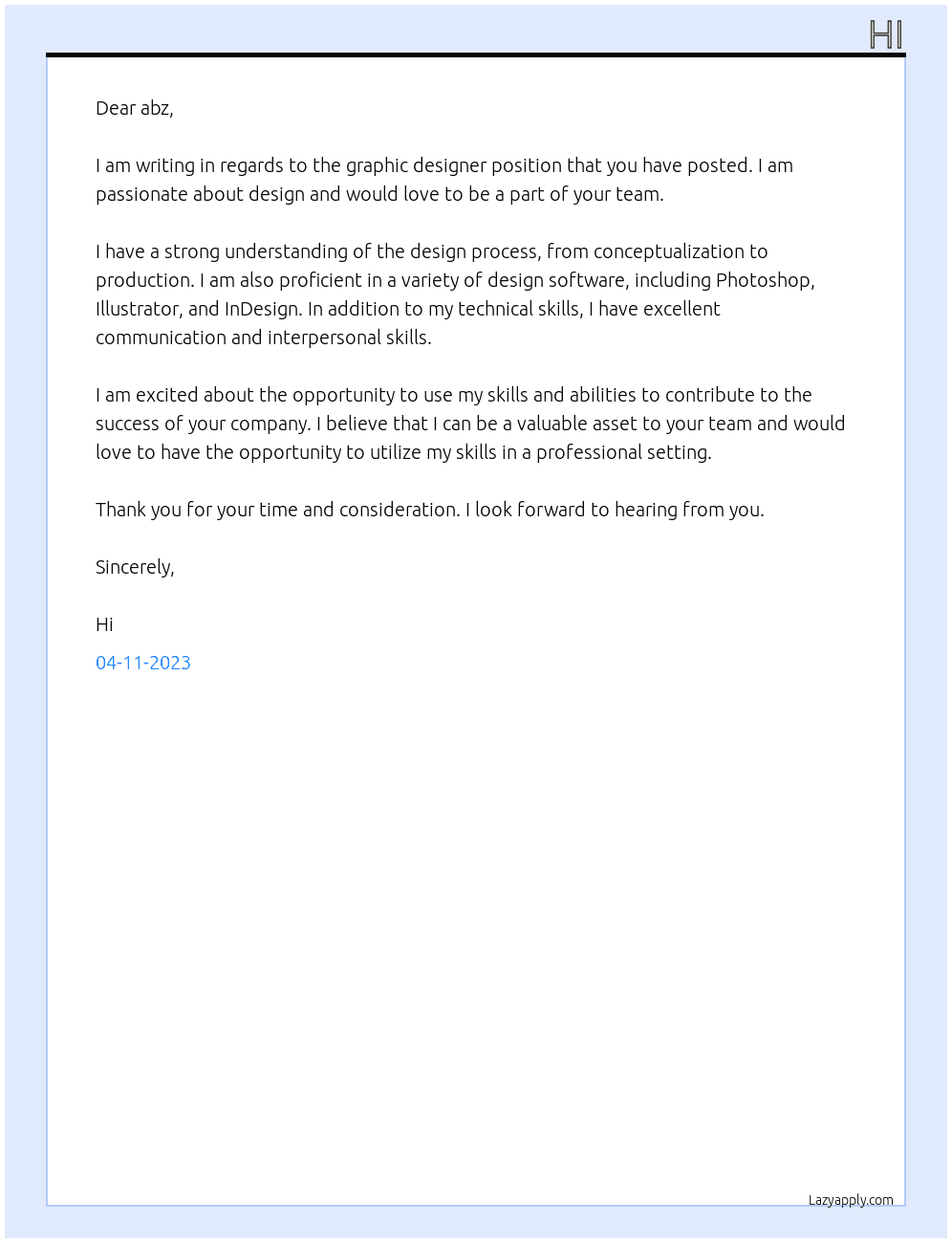 Graphic designer At abz Cover Letter
