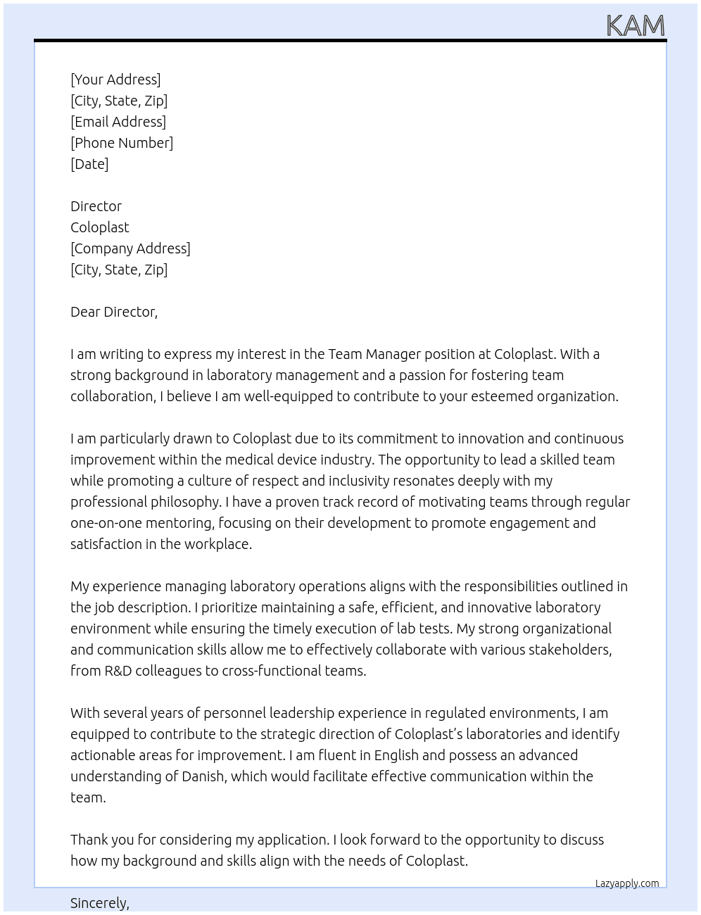 Team Manager At Col Cover Letter