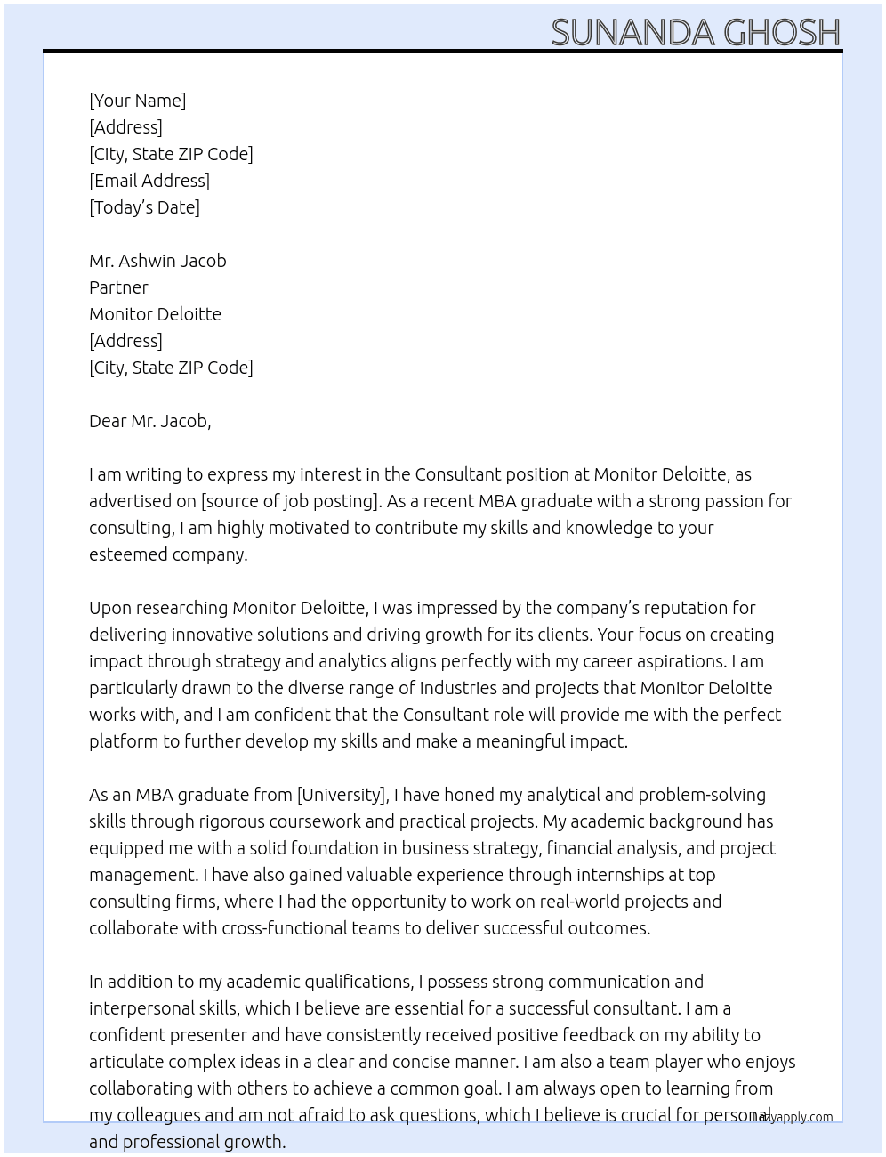 Consultant At Monitor Deloitte Cover Letter