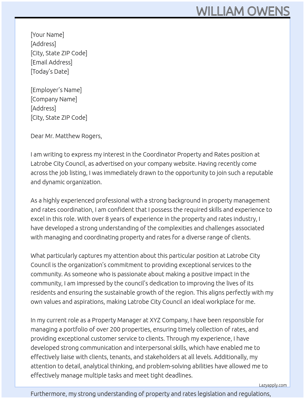 Coordinator Property and Rates At Latrobe City Council Cover Letter