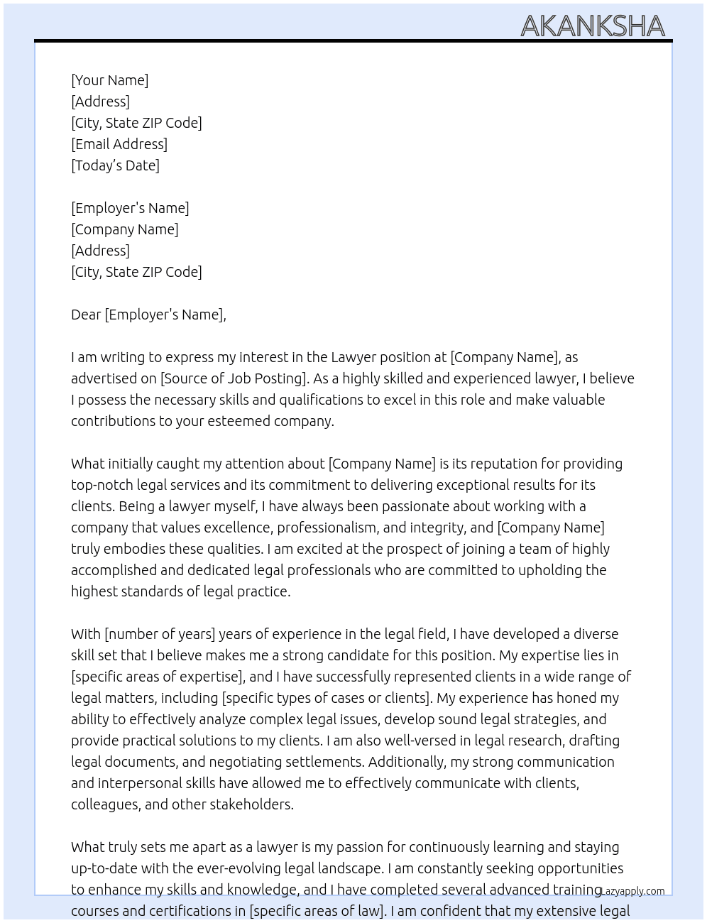 Lawyer At Lawyer Cover Letter