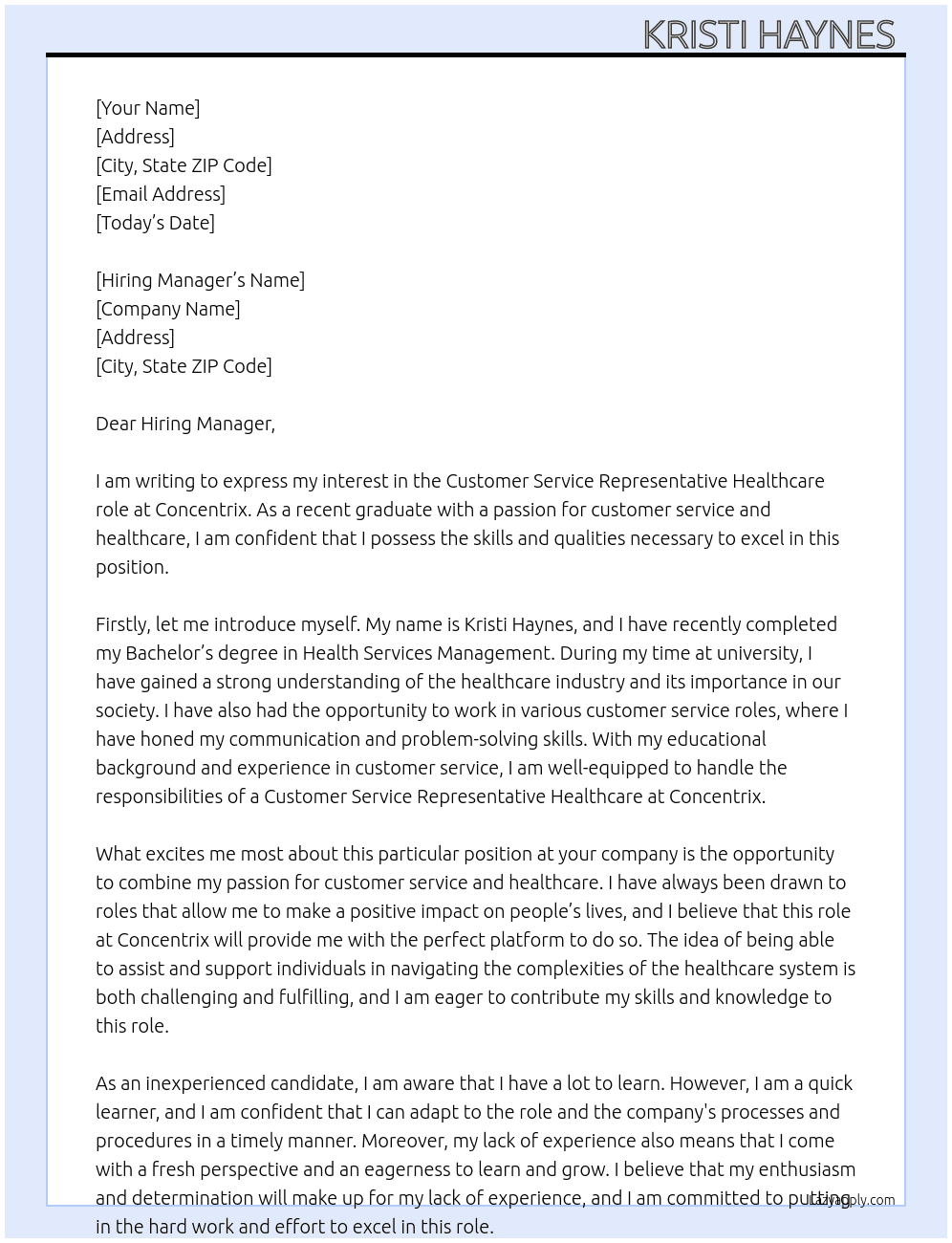 Customer service representative health care At Concentrix Cover Letter