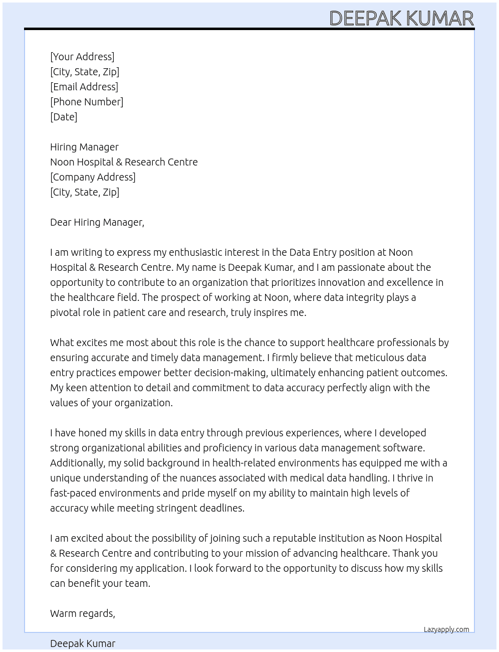 Cover letter for data entr - LazyApply