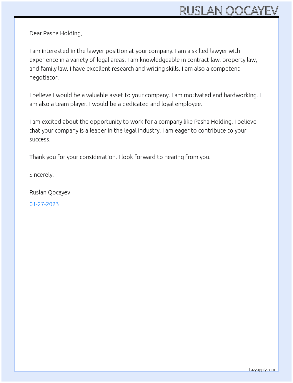 Lawyer At Pasha Holding Cover Letter