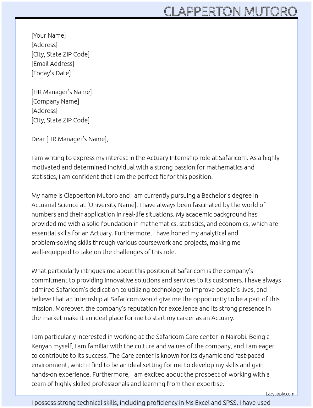 Cover letter for actuary - LazyApply
