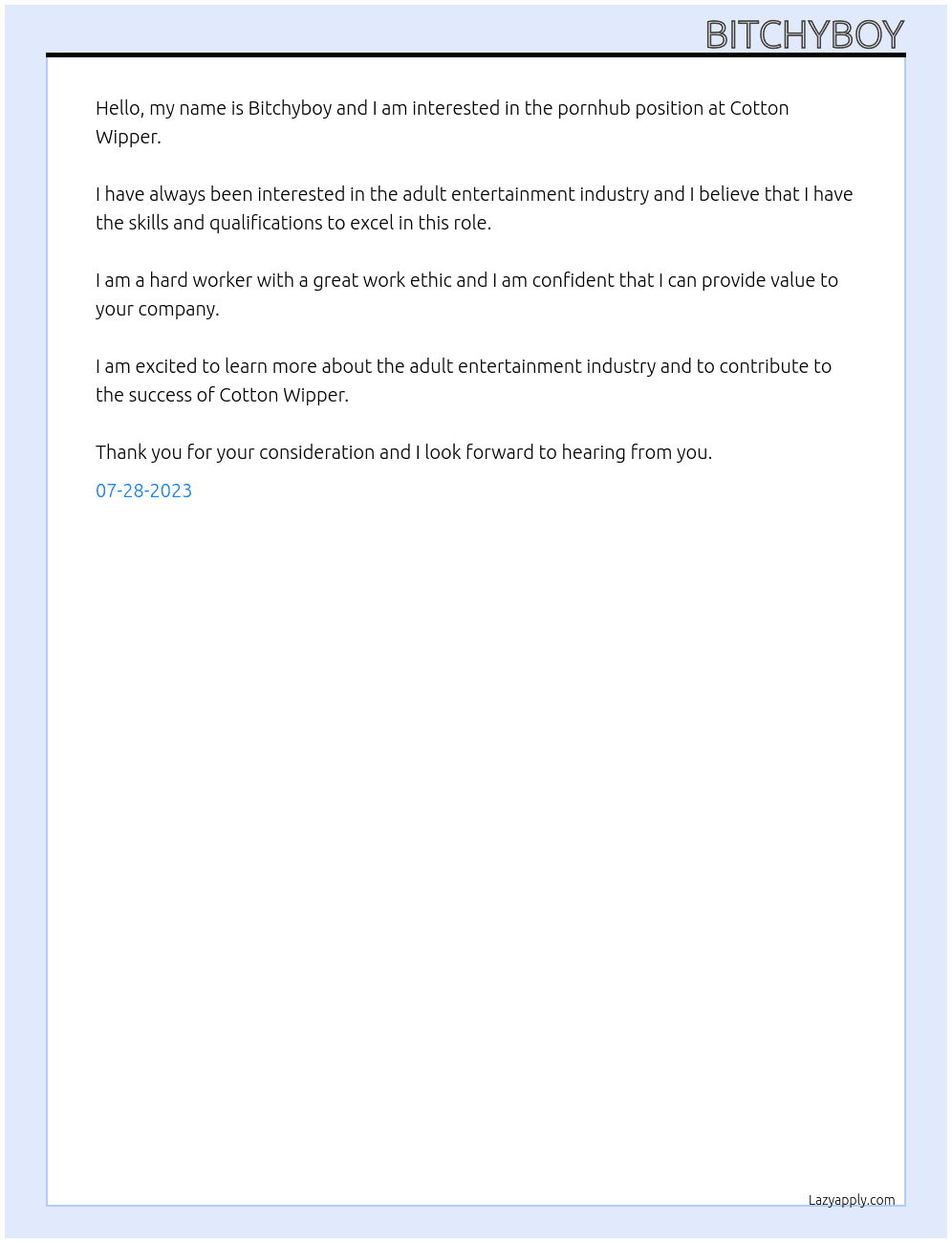 pornhub At cotton wipper Cover Letter