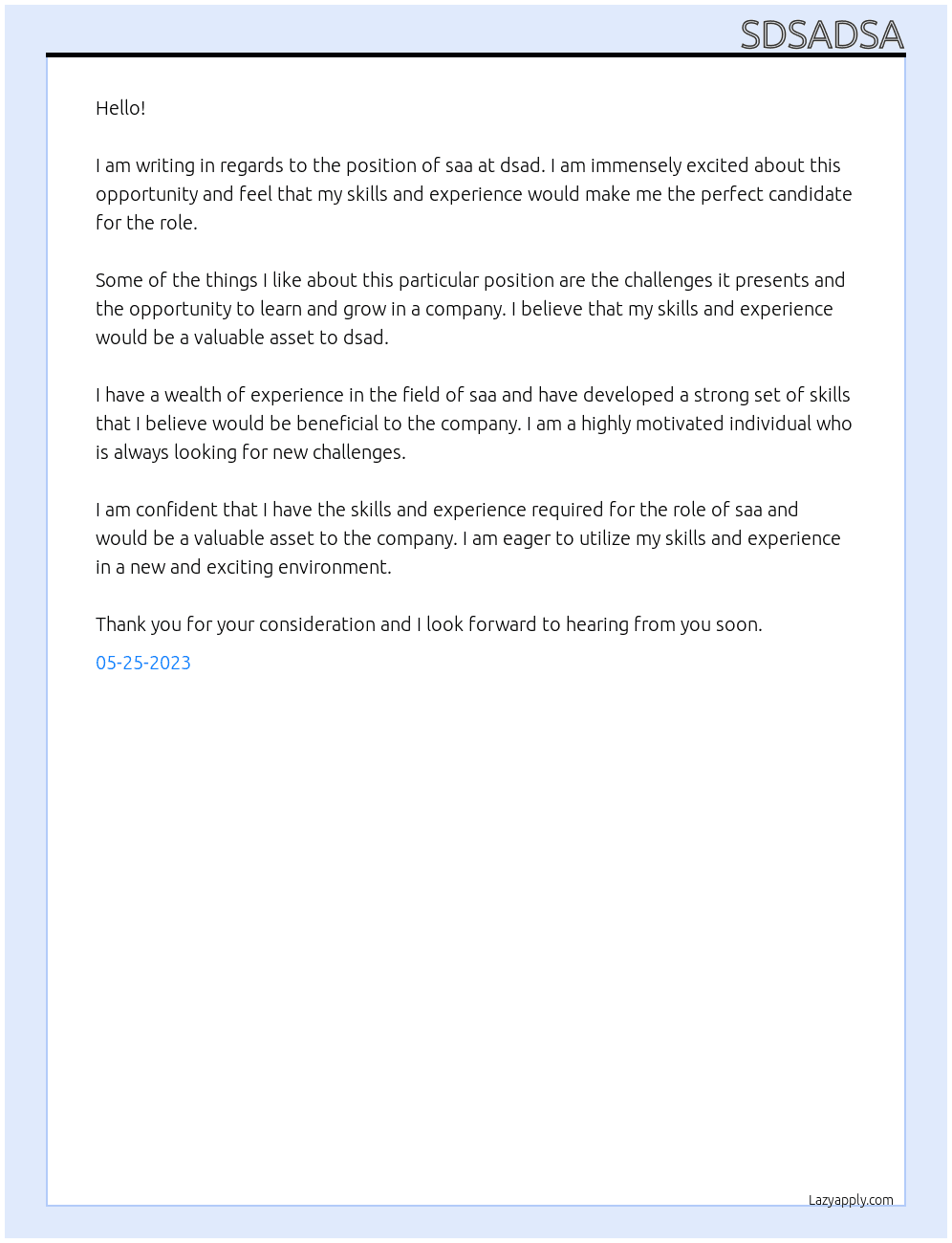 saa At dsad Cover Letter