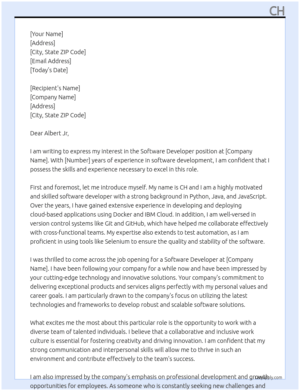 Software Developer At Multiple Cover Letter