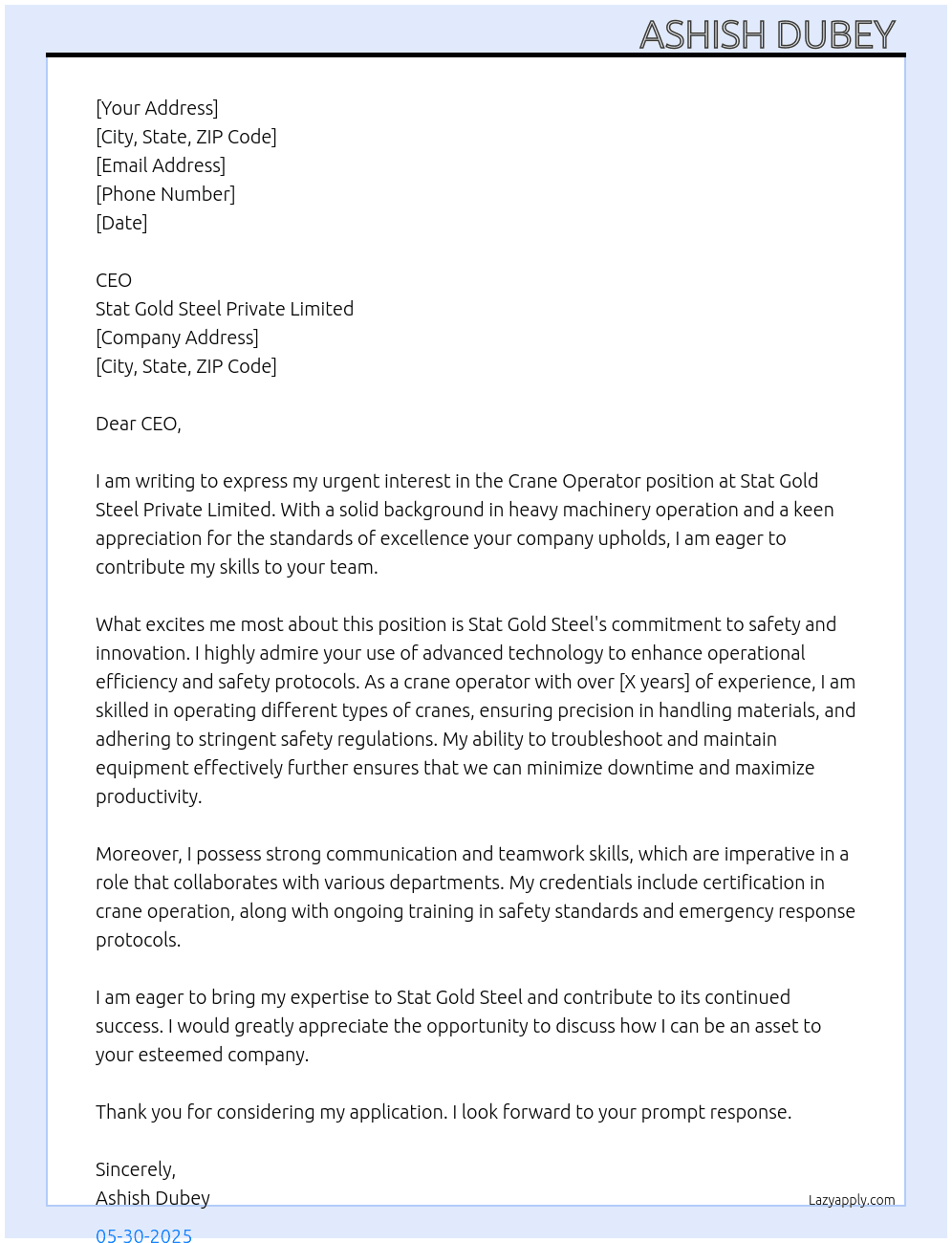 Cover letter for crane operator - LazyApply