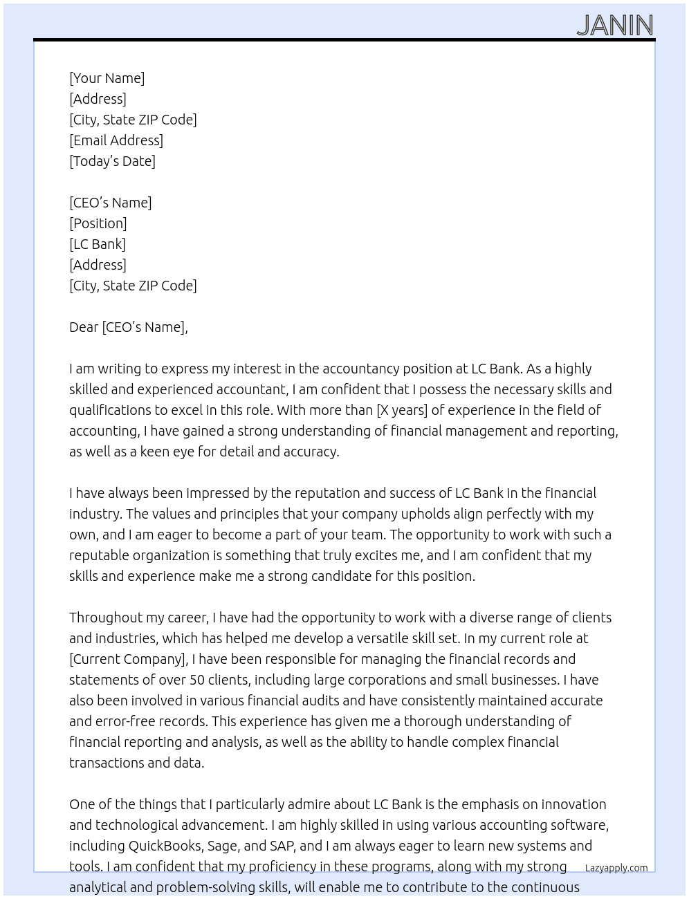 accountancy At lc bank Cover Letter