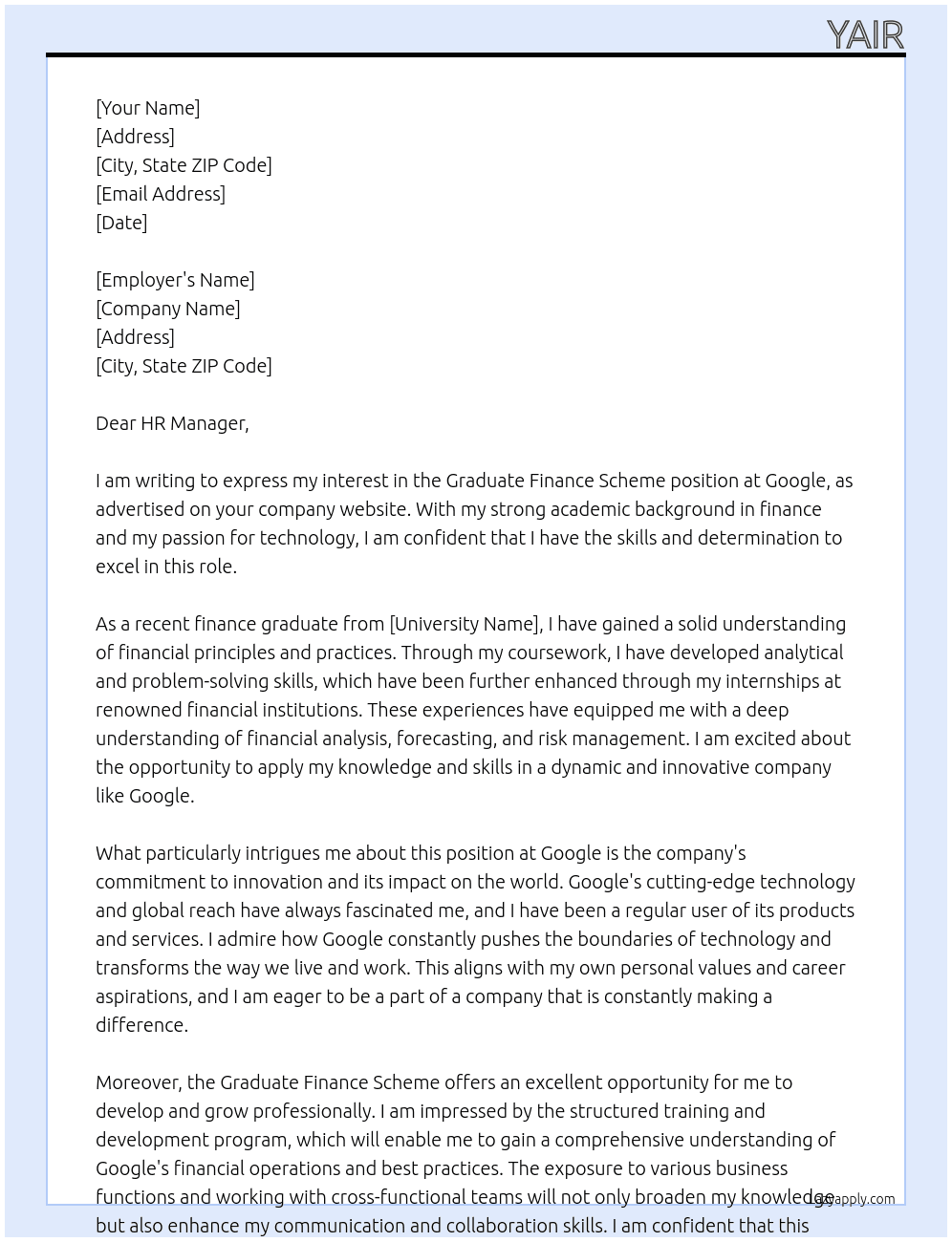 Cover letter for graduate finance scheme - LazyApply