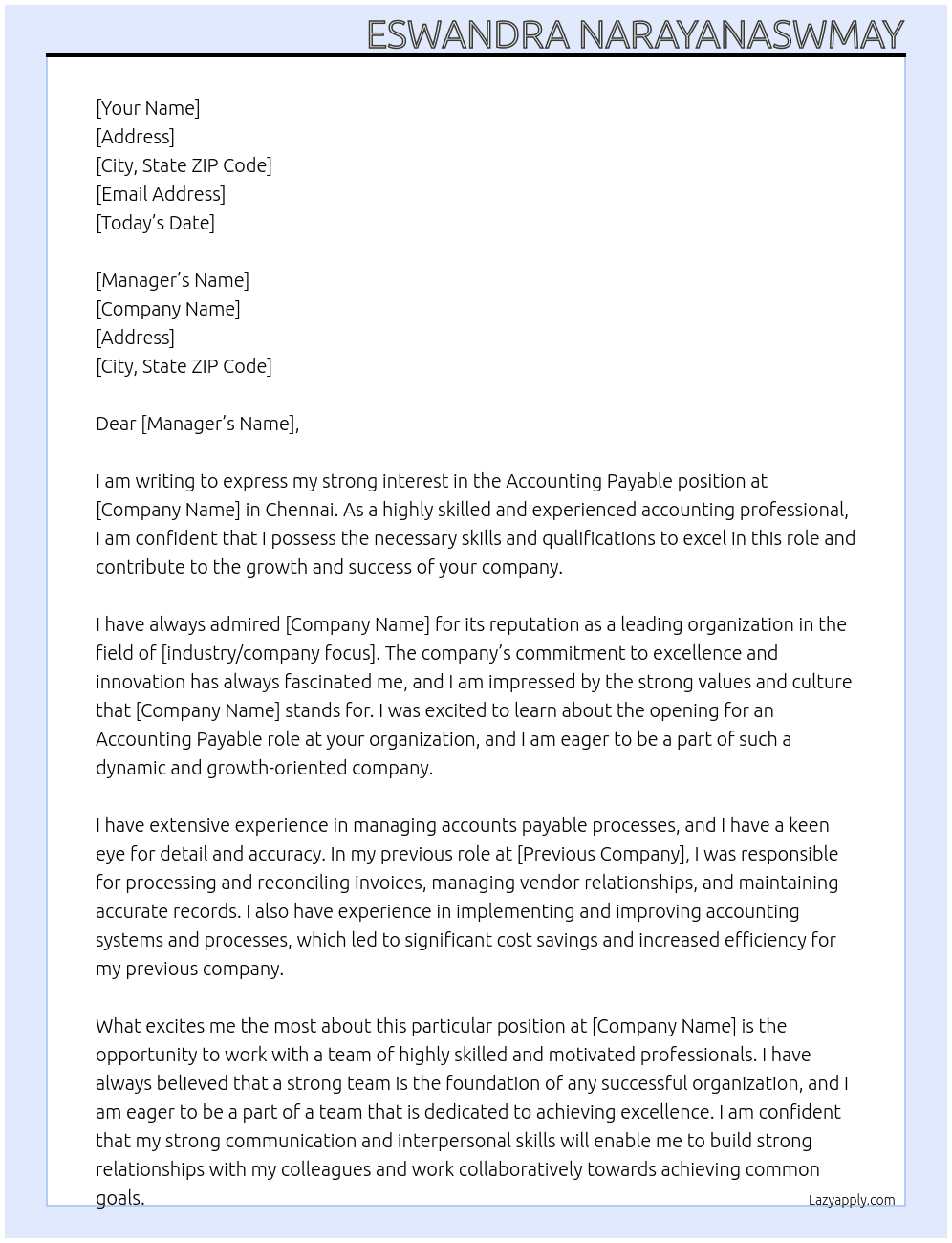 Accounting payable At Career Cover Letter