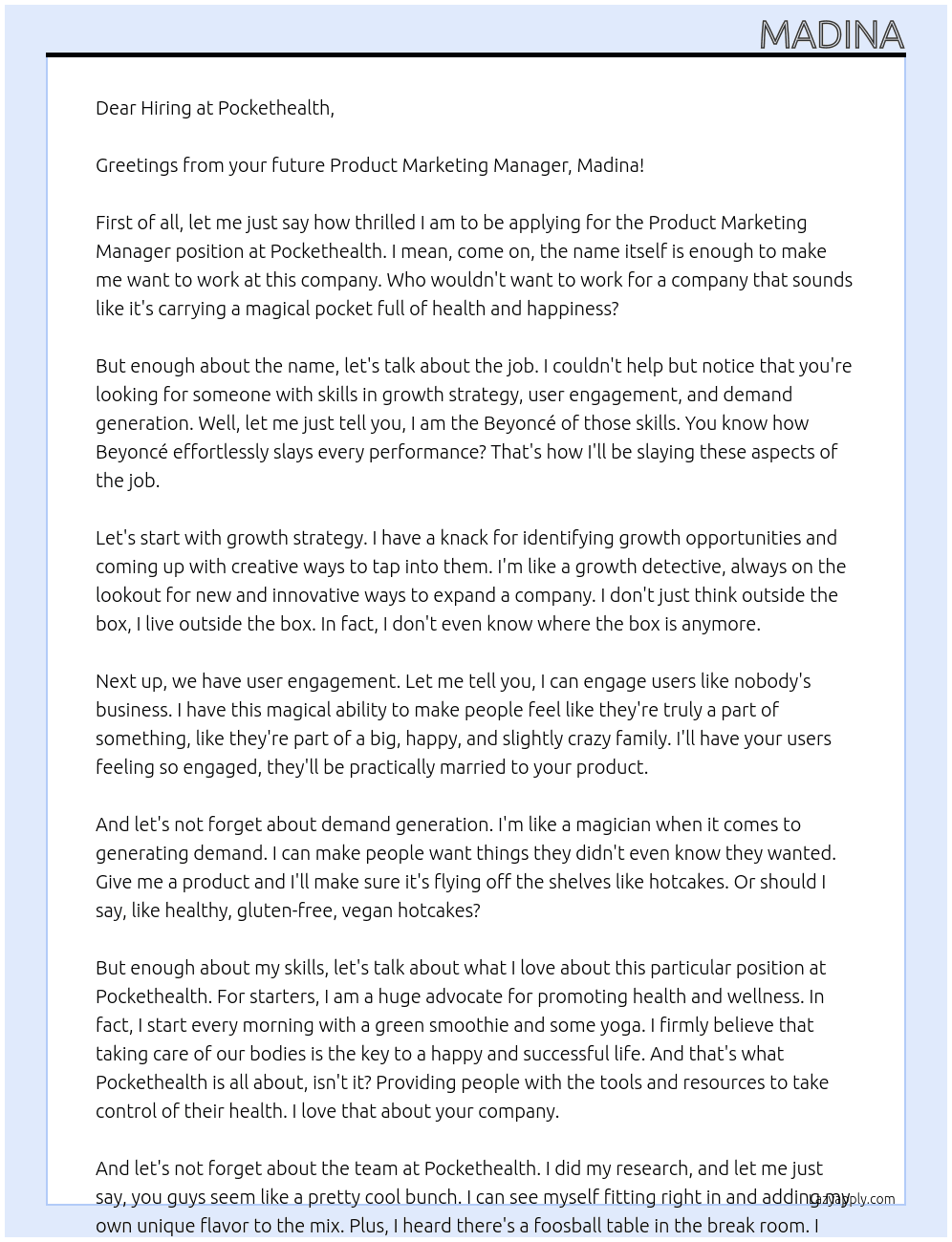 Product Marketing Manager At Pockethealth Cover Letter