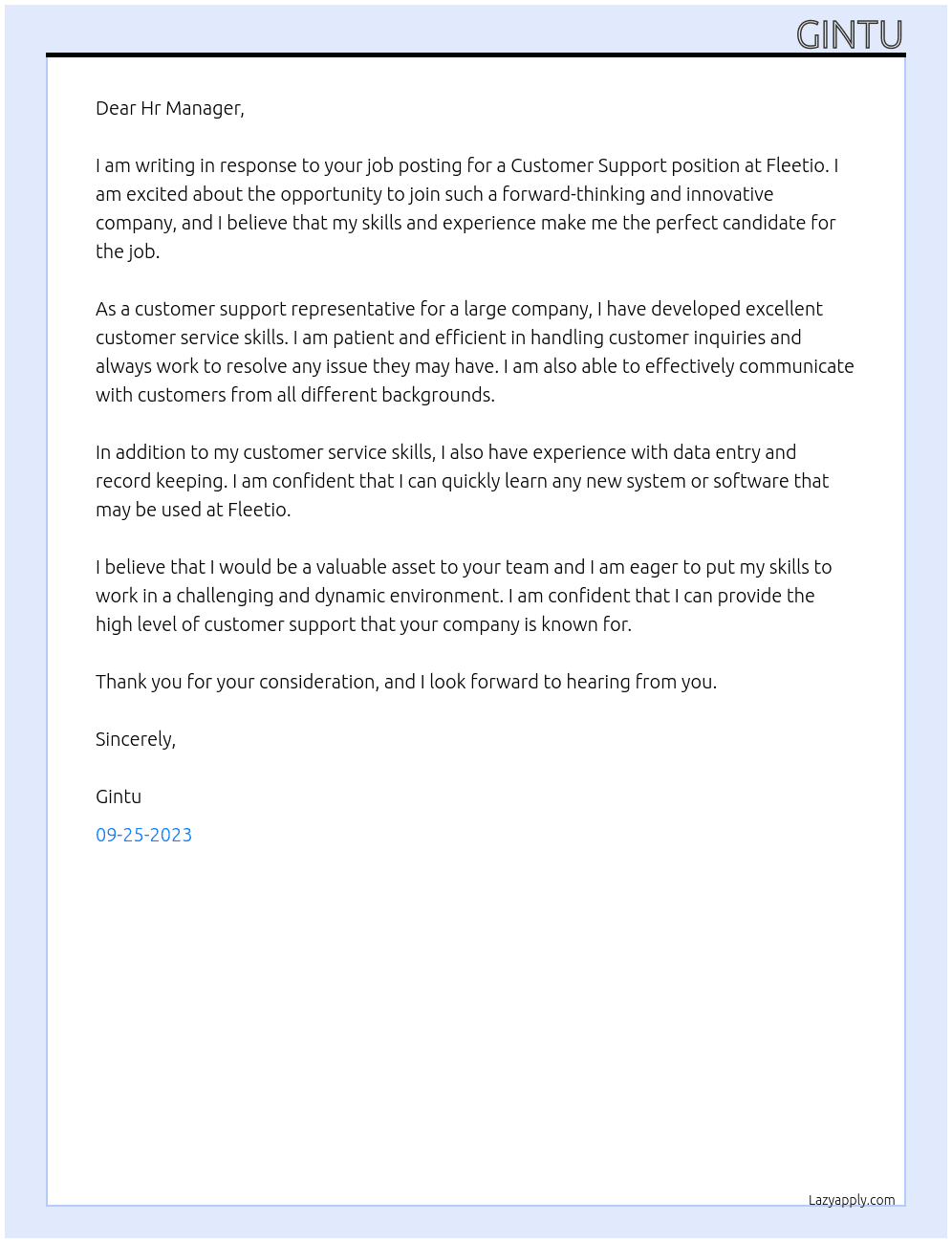 Customer Support At Fleetio Cover Letter