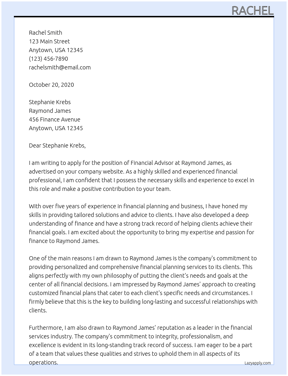 Financial Advisor At Raymond James Cover Letter