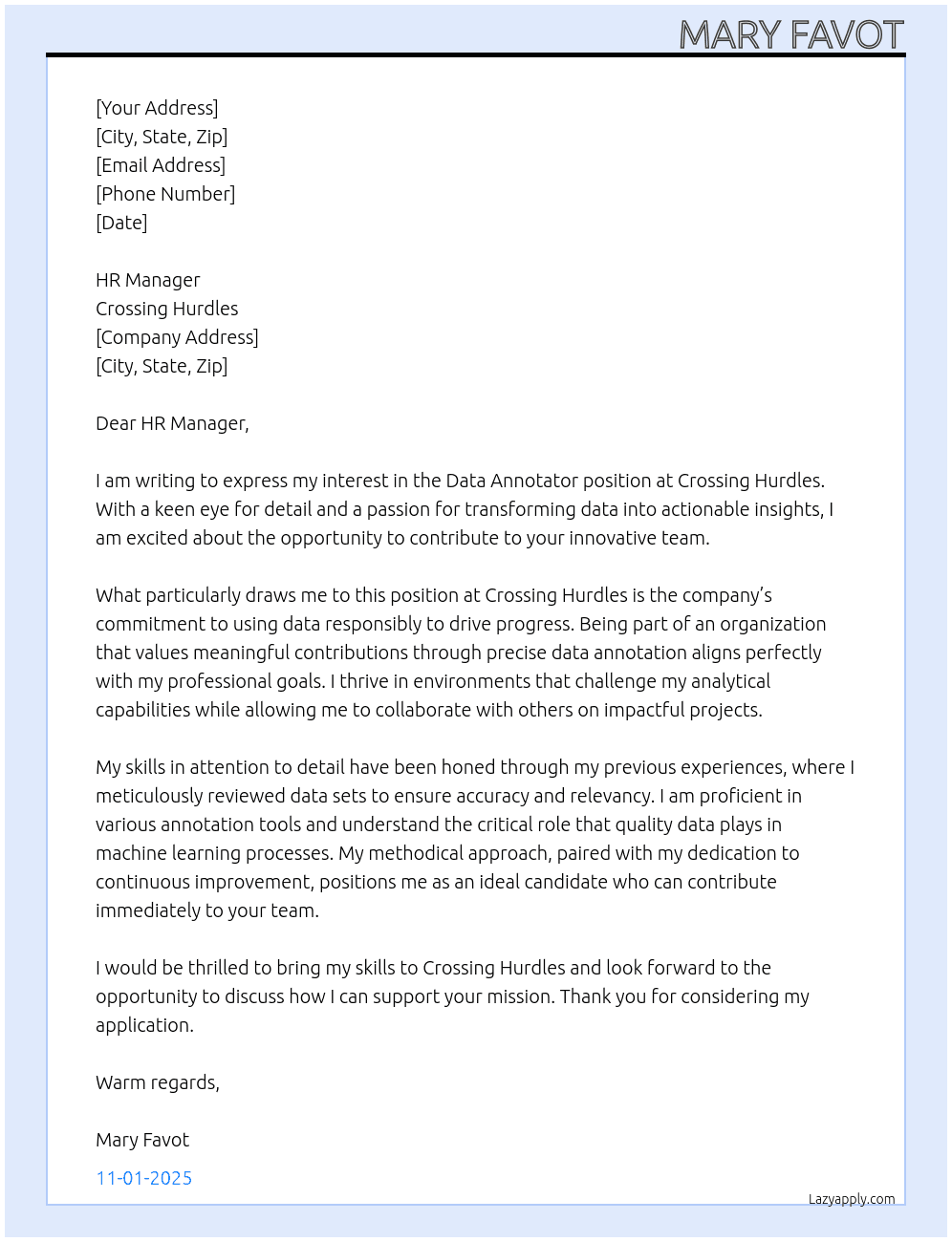 Data Annotator At Crossing Hurdles Cover Letter