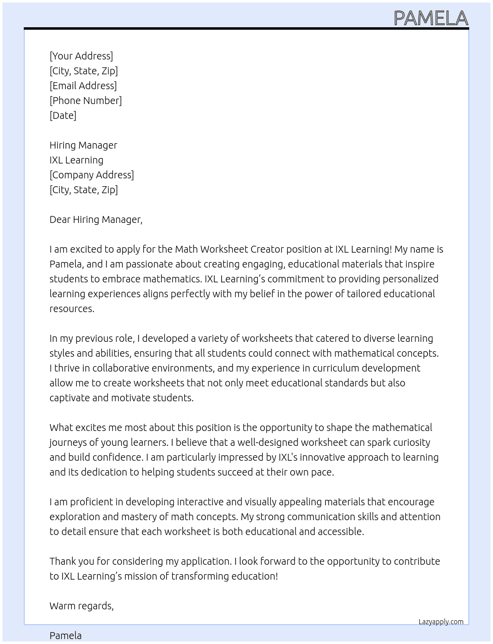 math worksheet creator At IXL learning Cover Letter