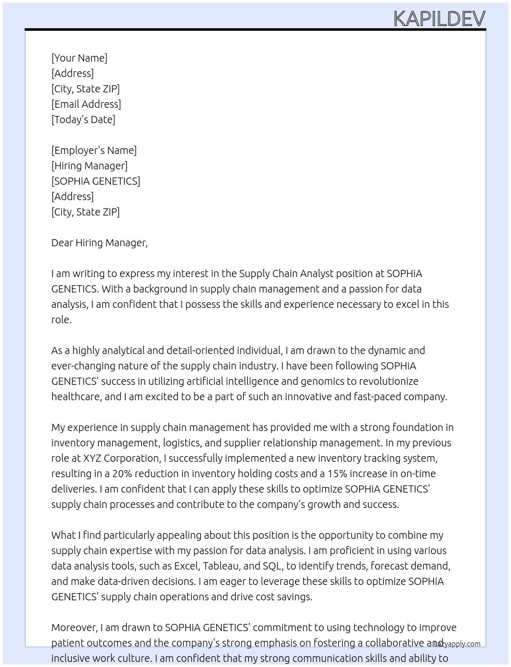 Supply chain analyst At SOPHiA GENETICS Cover Letter