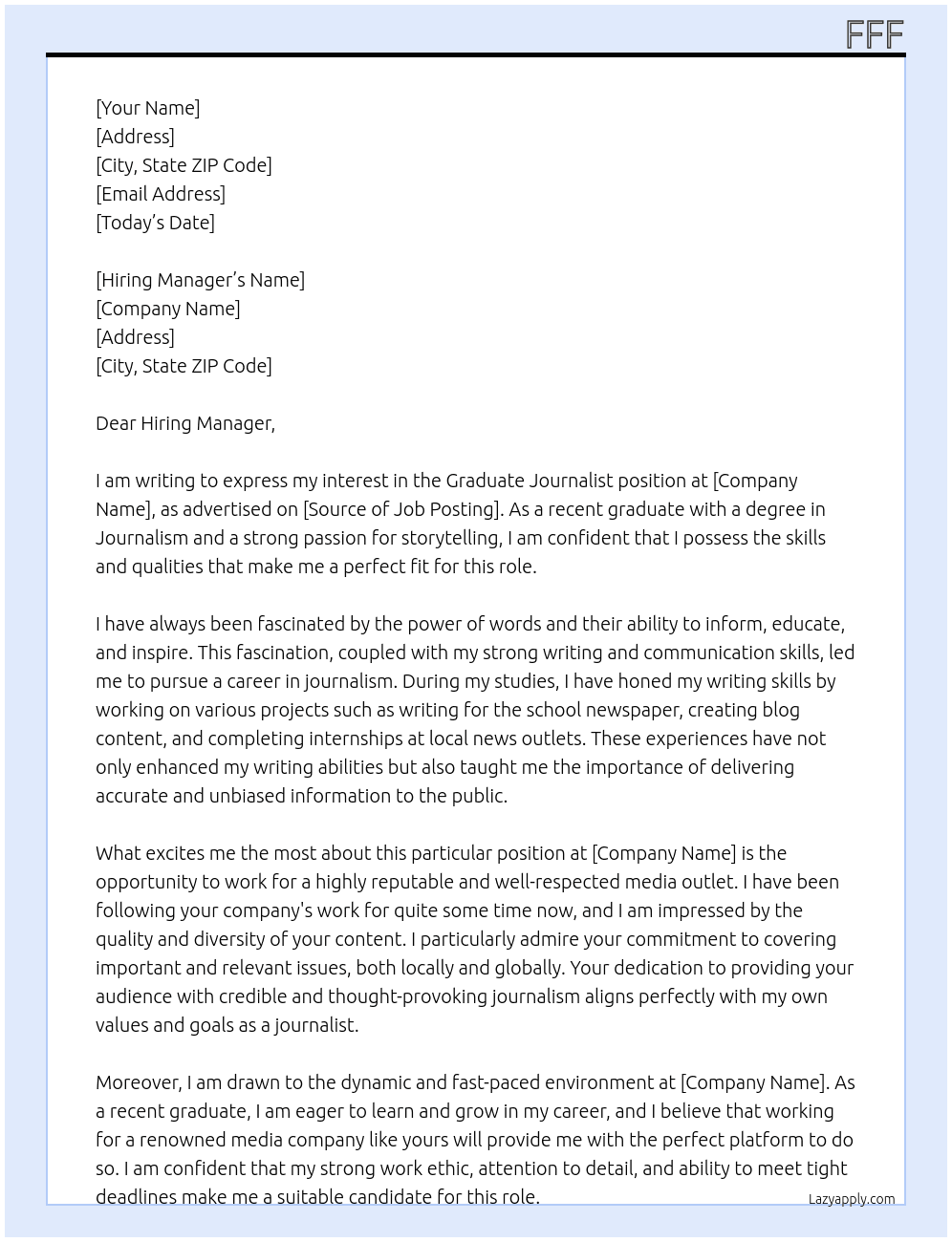 graduate journalist At dsdf Cover Letter