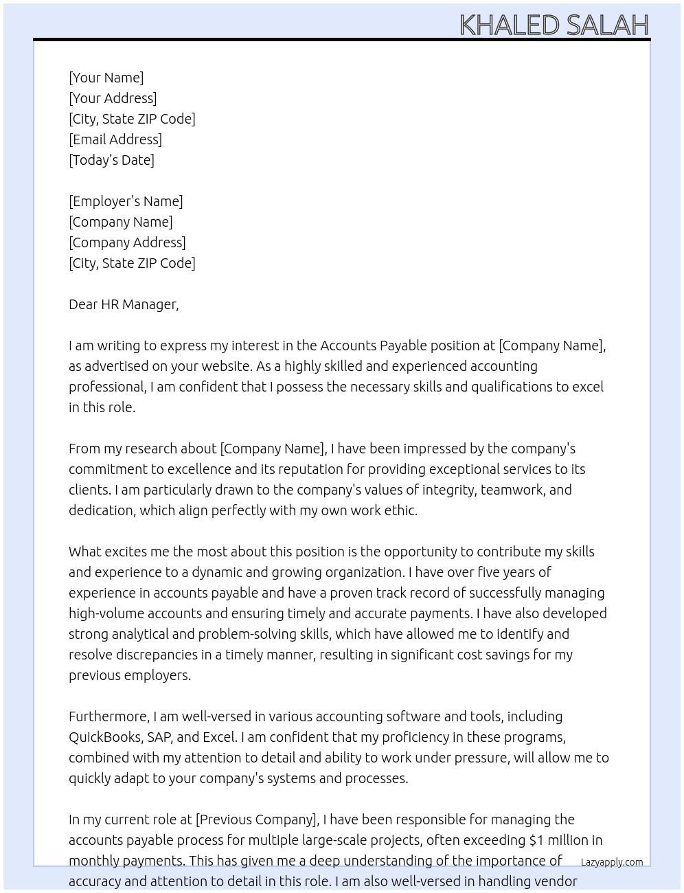 Accounts Payable At * Cover Letter