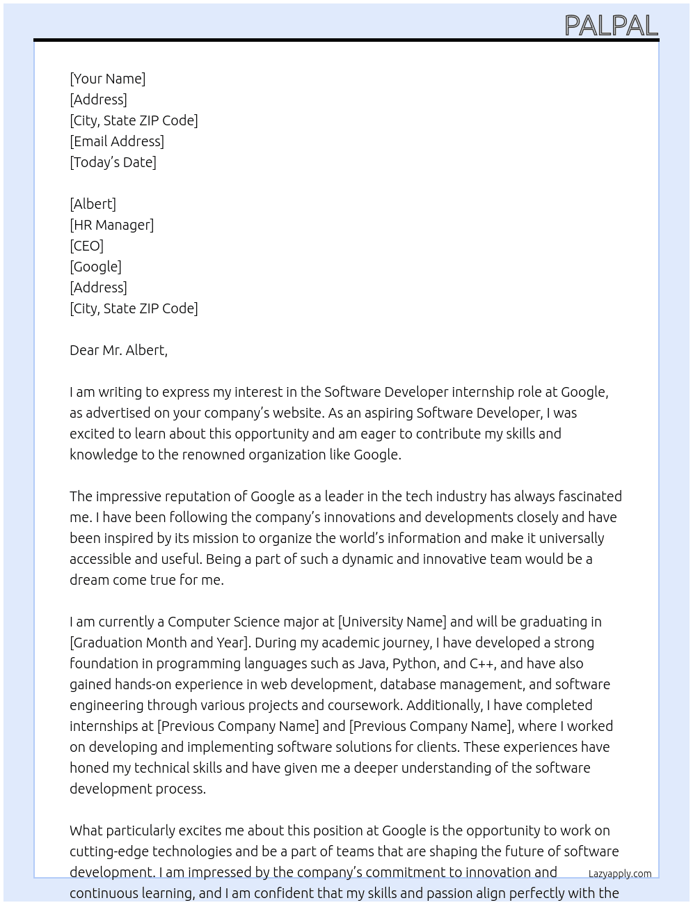 Software Developper At Google Cover Letter