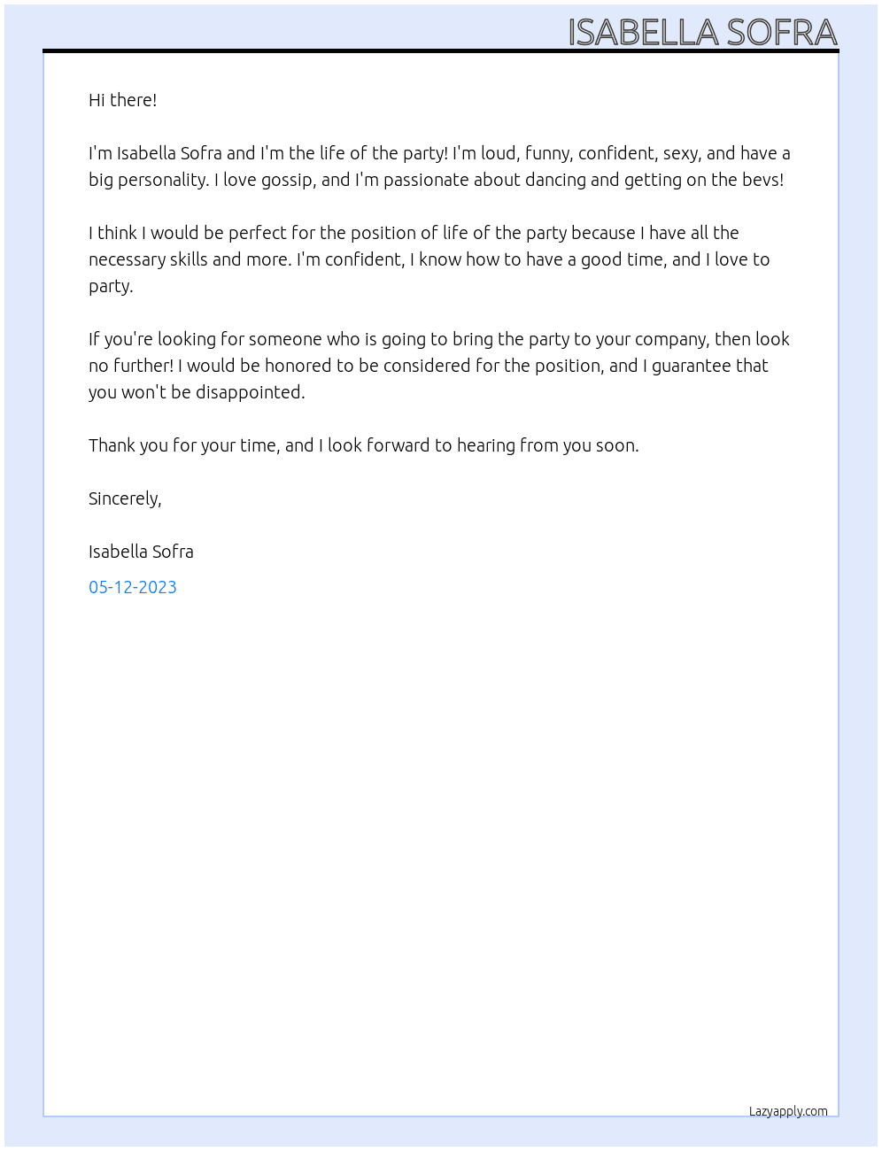 life of the party At life of the party Cover Letter