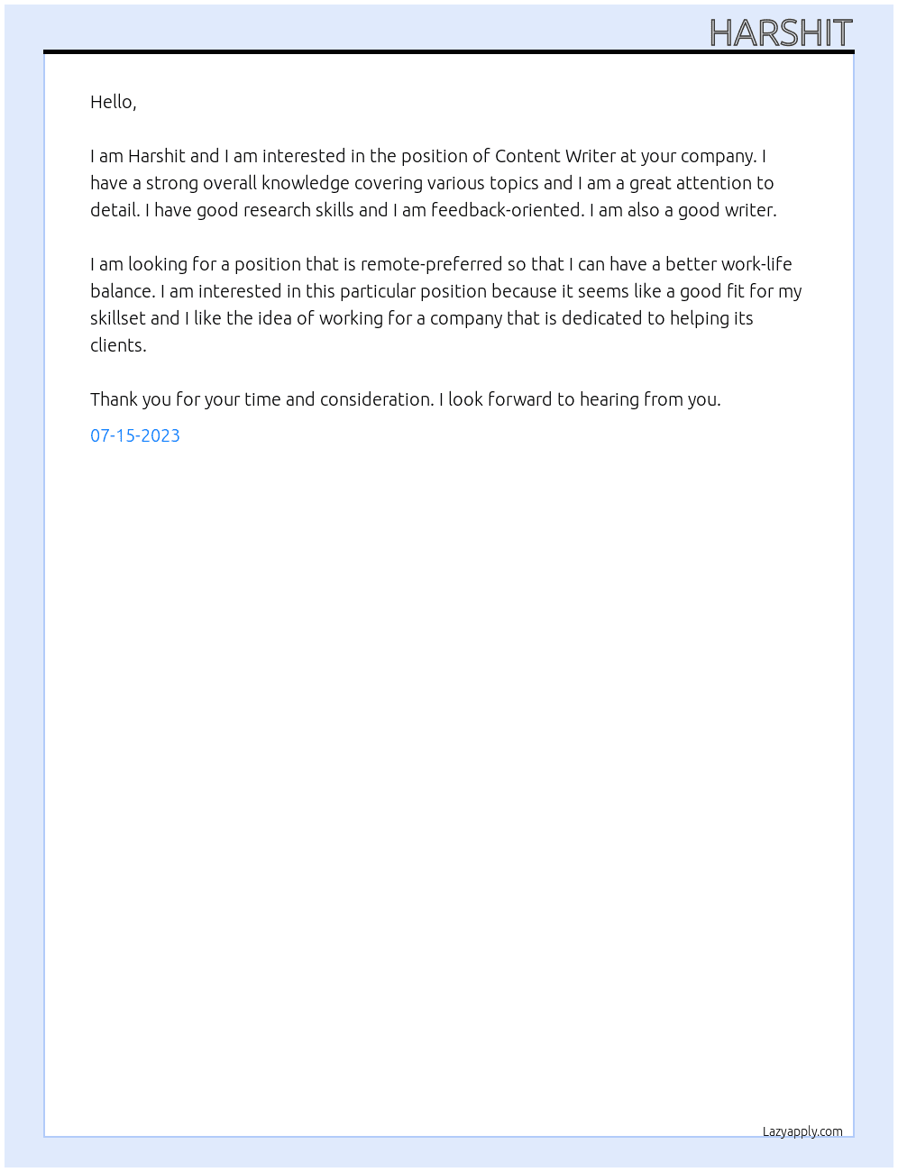 Content Writer At Sir/Ma'am Cover Letter