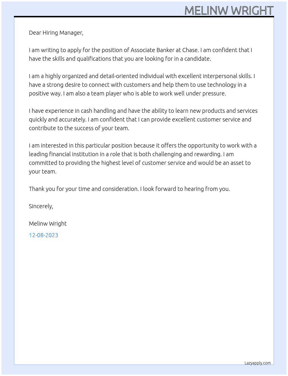 Associate Banker At Chase Cover Letter
