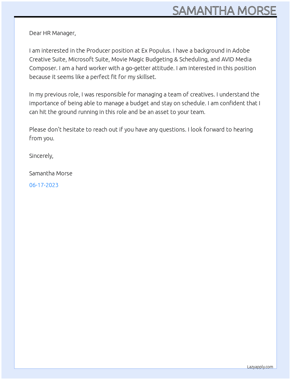 Producer At Ex Populus Cover Letter