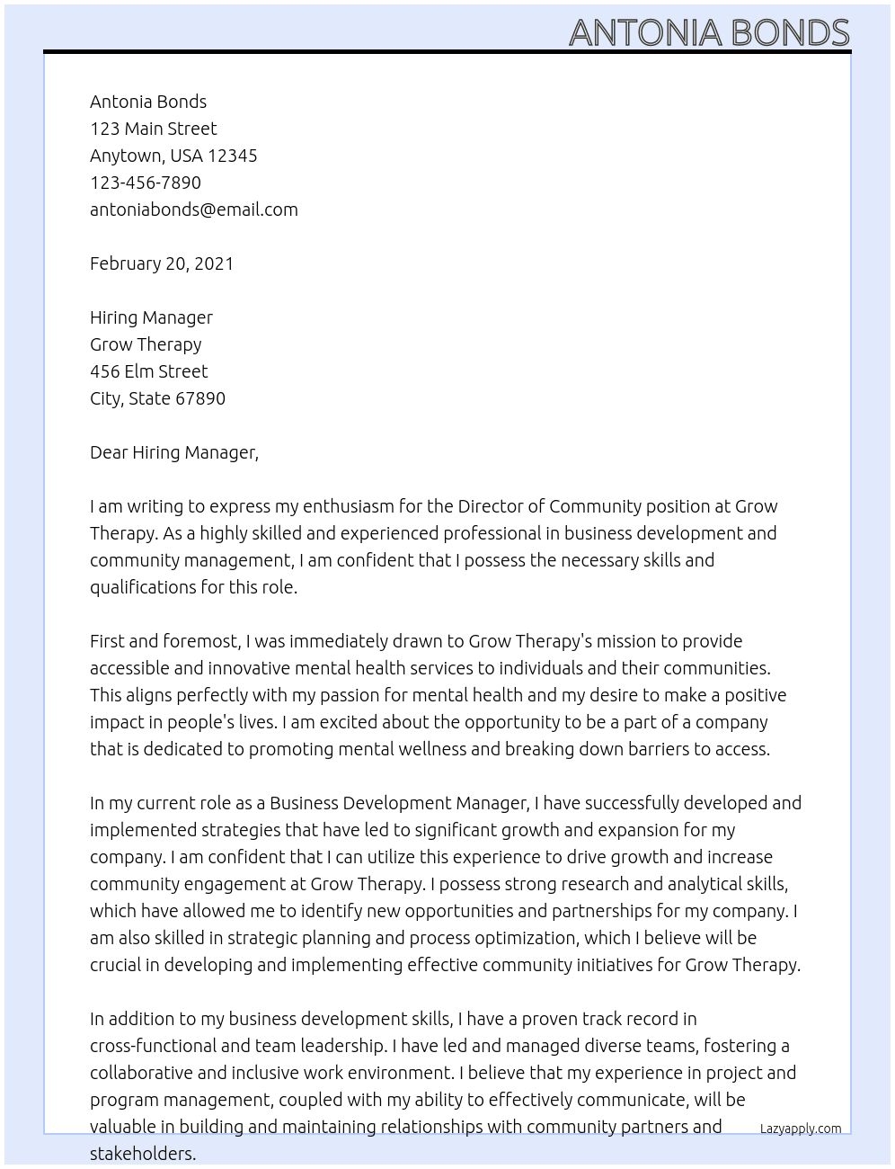Director of Community At Grow Therapy Cover Letter