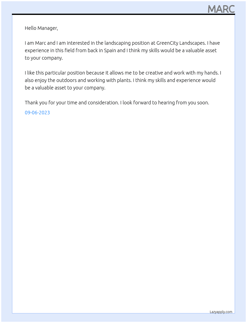 Landscaping  At GreenCity Landscapes Cover Letter