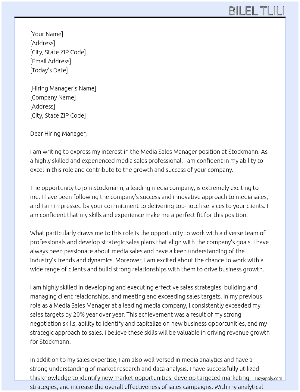Cover letter for media sales manager - LazyApply