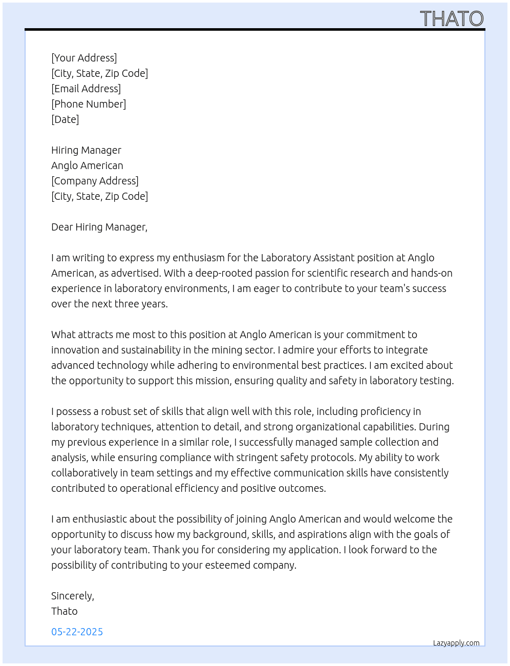 Cover letter for laboratory assistant fte 3 yers - LazyApply