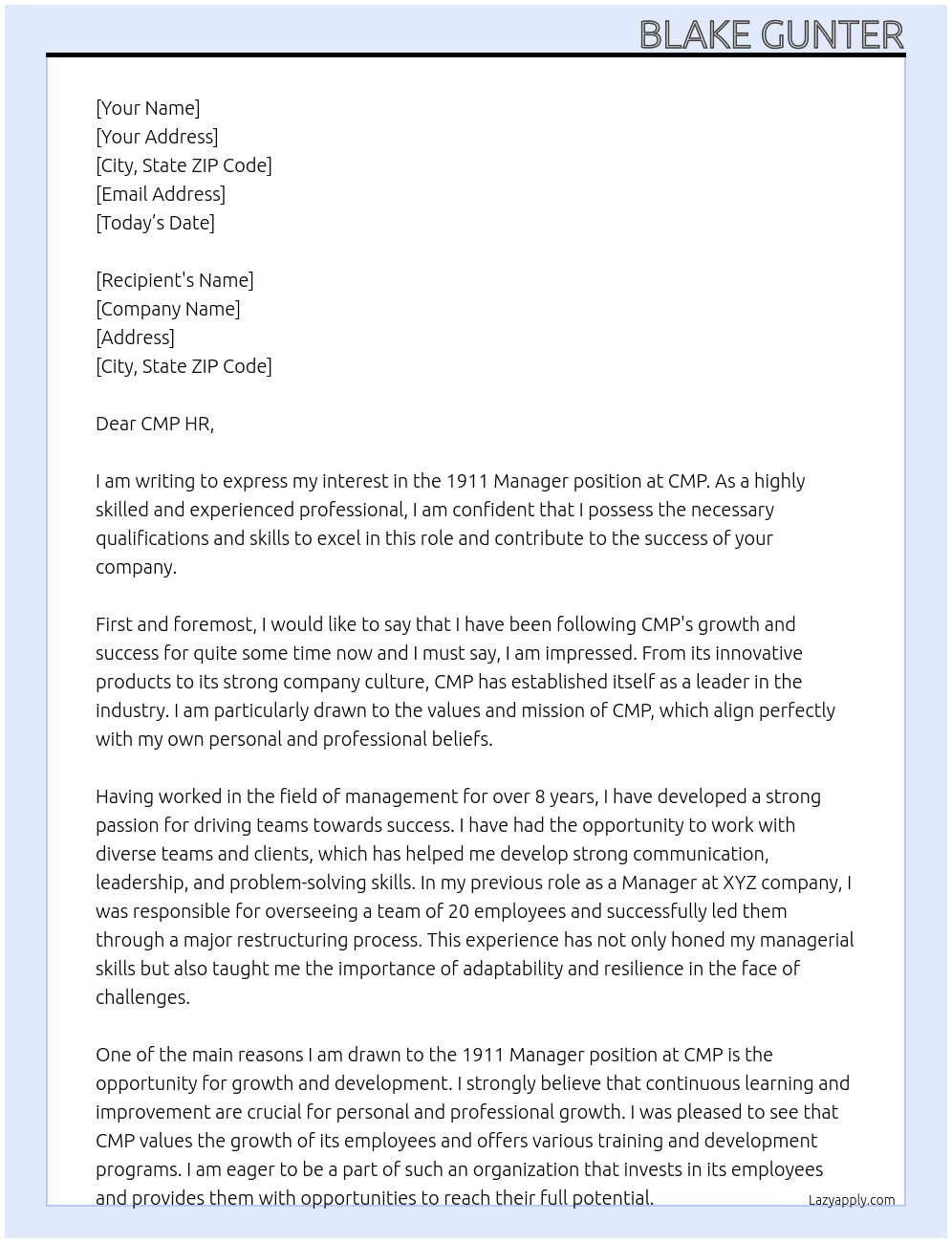 Cover letter for 1911 manager - LazyApply