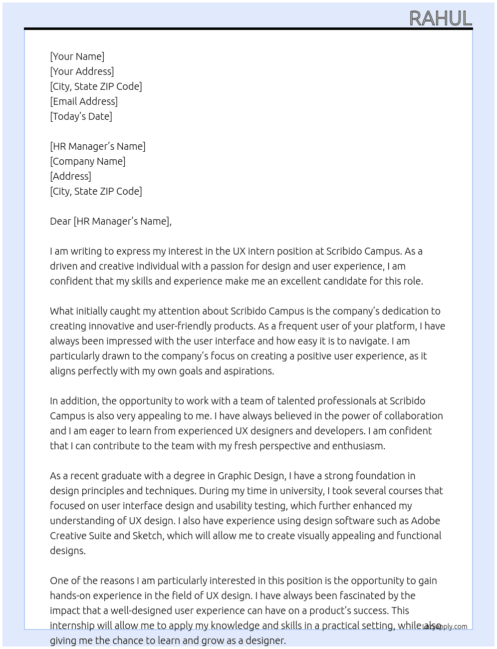 UX intern At Scribido Campus  Cover Letter