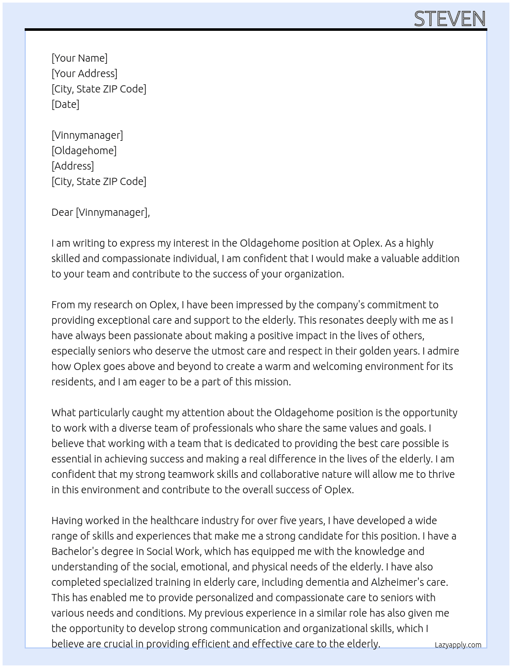 Oldagehome At Oplex Cover Letter