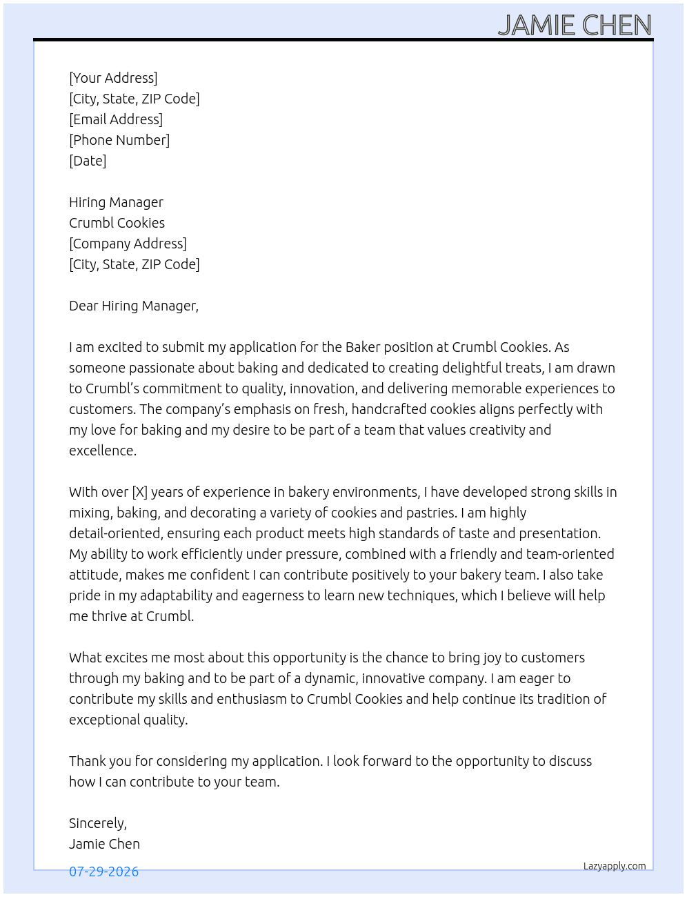 Cover letter for baker - LazyApply